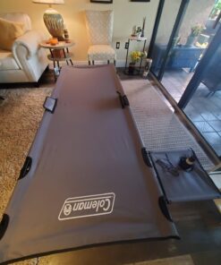 Coleman Pack-Away Camping Cot with Removable Side Table, Extra Wide Cot Fits Adults up to 6ft 6in or 300lbs, Carry Bag Included Grey 32 71d6T cQ05L