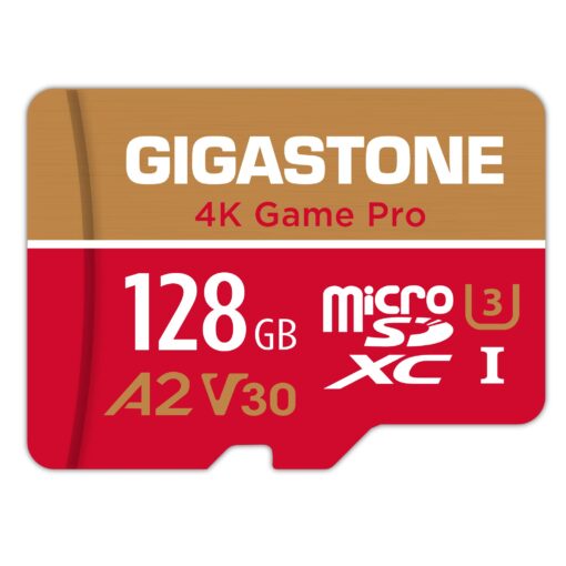 [5-Yrs Free Data Recovery] Gigastone 128GB Micro SD Card, 4K Game Pro, MicroSDXC Memory Card for Nintendo-Switch, GoPro, Action Camera, DJI, UHD Video, R/W up to 100/50MB/s, UHS-I U3 A2 V30 C10 Game Pro Red-Gold 128GB Game Pro 1-Pack