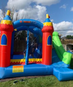 Bounceland Royal Palace Inflatable Bounce House, with Long Slide, Large Bouncing Area, Basketball Hoop and Sun Roof, 13 ft x 12 ft x 9 ft H, UL Strong Certified Blower, Castle Kids Party Theme With Blower 63 71d8Ah4bFZL