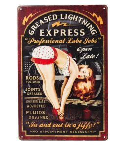 dingleiever-Greased Lightning Pin Up Girl Sign This ''Professional Lube Jobs'' pin up Girl Sign is a Great Garage or Man cave Sign 8 71d8eT0JWtL