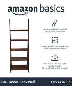 Amazon Basics Modern 5-Tier Ladder Bookshelf Organizer, Solid Rubberwood Frame, Espresso Finish, 14 D x 24.8 W x 70.1 H in 26 71d8xZ0JPuL