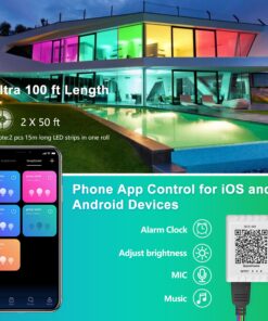 Nexillumi 100 ft LED Lights for Bedroom Music Sync Color Changing RGB LED Strip Rope Lights General Remote, 5050 RGB LED Light Strips(APP+Remote+Mic) 100 Feet 29 71d9Uzu1PSL