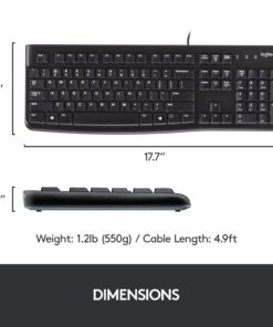 Logitech K120 Wired Keyboard for Windows, Plug and Play, Full-Size, Spill-Resistant, Curved Space Bar, Compatible with PC, Laptop - Black 25 71dBHhwA7fL