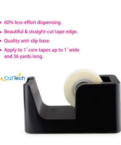 ABEL SimpleWork Desktop Tape Dispenser, Black, 1 in Core, Non-Skid Weighted Base, Tape Cutter for Office, Home, School, and Crafts 8 71dBxjVxmxL