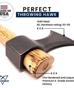 Alternative view of BLADED Throwing Hatchet w/ Sheath - Made in USA Axe w/ Forged 4140 Steel Head & 100% American Hickory Wood Handle - Small Competition & Survival Tomahawk - Kindling, Camping & Chopping Metal Hand Hawk Natural Steel
