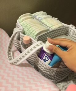 Dove Gray Chevron Storage Caddy - Chevron Print Body, Handles and Lining, Gray and White Trim, Gray and White, Two Handles, 12 in x 6 in x 8 in Dove Gray 40 71dEsWYQWoL