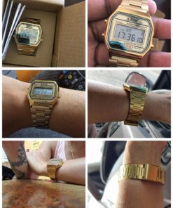 Digital Sports Watch Men's Women Water Resistant Outdoor Stainless Steel Band Electronic Square LED Back Light Wristwatch Gold 1123 24 71dF0D6ToWL
