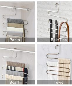 HonTop S-Type Stainless Steel Pants Hangers Space Saving 3Pcs Multi-Purpose Storage Organizer Rack Magic for Hanging Trousers Jeans Scarf Tie Clothes, 5Layers 11 71dFdp5p2BS