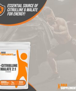 BULKSUPPLEMENTS.COM L-Citrulline Malate 2:1 Powder - L Citrulline Malate Supplement, Citrulline Malate Powder - Unflavored & Gluten Free - 3g per Servings, 333 Servings, 1kg (2.2 lbs) 2.2 Pound (Pack of 1) 12 71dHYoV3NL