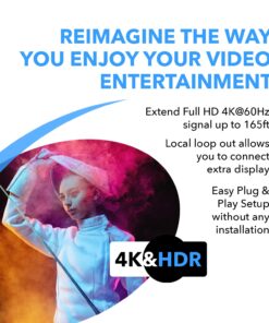 OREI HDMI Extender UltraHD Over Single Cat6/Cat7 Cable 4K @ 60Hz with HDR & IR Control - Up to 165 ft EDID Management 16 71dJNIu43TL