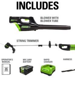 Greenworks Pro 80V Cordless Brushless String Trimmer + Leaf Blower Combo, 2Ah Battery and Charger Included STBA80L210 16" Trimmer + Blower (2.0Ah) 32 71dK5u0hZNS