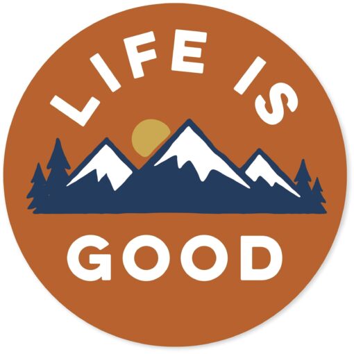 Life is Good. 4" Circle Sticker - LIG Mountains - Deep Orange