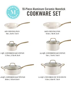 Alternative view of Martha Stewart Lockton Premium Nonstick PFA Free Ceramic Interior 10 Piece Heavy Gauge Enamel Aluminum Pots and Pans Cookware Set - Linen White w/Gold Handle 10-Piece Ceramic Nonstick Set Linen w/ Gold Handle