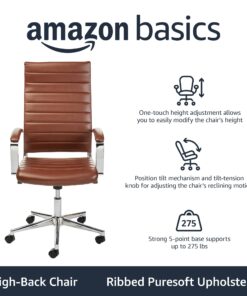 Amazon Basics High-Back Executive Swivel Office Desk Chair with Ribbed Puresoft Upholstery, Lumbar Support, Modern Style, 23.25"D x 24.75"W x 45.25"H, Brick Red 22 71dN5u95jSL