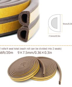 Alternative view of Keliiyo Door Weather Stripping, Window Seal Strip for Doors and Windows - Self-Adhesive Foam Weather Strip Door Seal Strip Insulation Gap Blocker Epdm D Type 66ft(20m) 2 Pack (Brown) #03Brown
