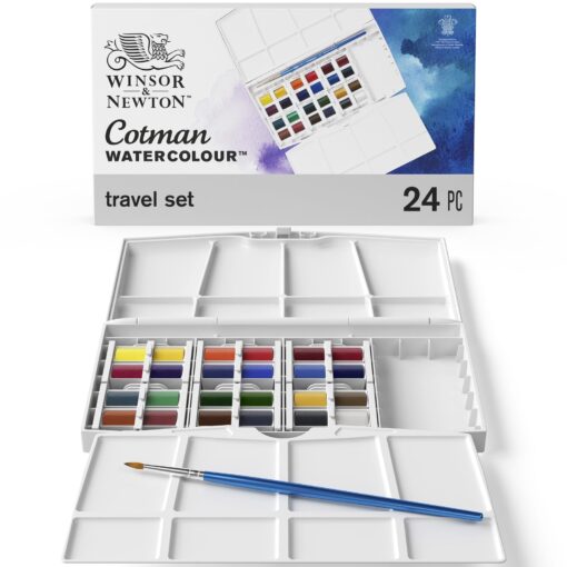 Winsor & Newton Cotman Watercolor Paint Set, Travel Set, 24 Whole Pans 24 Whole Pan Travel Set