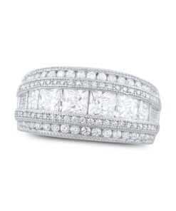 Alternative view of SILVERCLOSEOUT Rhodium Plated Sterling Silver Wide Square Cut Womens Cubic Zirconia Statement Ring Unique Silver Ladies Cocktail Rings (Size 4-11)