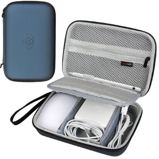Comecase Hard Case for Apple Pencil, Magic Mouse 2 and 1, for Magsafe Power Adapter, for BeatsX Earphone, for Airpod, Magnetic Charging Cable, Electronics Accessories Organizer Storage Bag - Blue