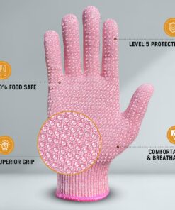 Evridwear 2 Colors 2 Pairs Combo Level 5 Cut Resistant Gloves with Strong Silicone Grip Dots Kitchen Meat cutting Fish Fillet Shucking and Mandolin Slicing Free E-book (S, Pink+Gray) Small (Pack of 4) 12 71dRZmXeKjL