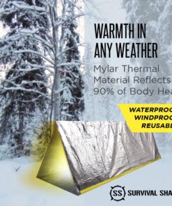 Sharp Survival Shack Emergency Survival Shelter Tent | 2 Person Mylar Thermal Shelter | 8' X 5' All Weather Tube Tent | Reflective Material Conserves Heat | Lightweight | Waterproof | Best Su 28 71dT2lXgHGL