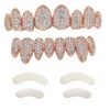 TSANLY Gold Grillz Iced Out CZ Diamond Top & Bottom Set Grill 24K Gold Plated Macro Pave Teeth Grills - Extra Molding Bars Included + Storage Case + Microfiber Cloth Rose Gold 11 71dTa742IpL