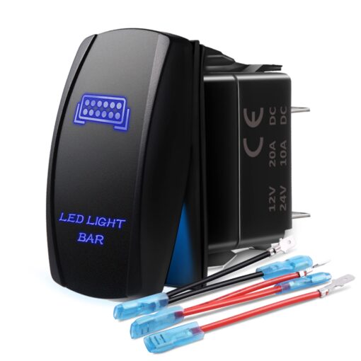 MICTUNING MIC-LSB1 Laser LED Light Bar Rocker Switch ON-Off LED Light 20A 12V, 5pin, Blue