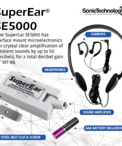 Alternative view of SuperEar Personal Sound Amplifier Model SE5000 (PSAP), 50dB Gain, Hand Held Pocket Size Audio Amplifier with Headphones, EarBuds, Tactile On/Off Volume Control for Adults, Audiologists, and Seniors