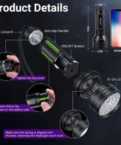 UV Flashlight Black Light, LOFTEK 51 LED 395 nm Blacklight Flashlite Pet Urine Detector for Dog Urine, Dry Stains, Bed Bug, Scorpion, Matching with Pet Odor Eliminator 28 71dYAdD3jLL
