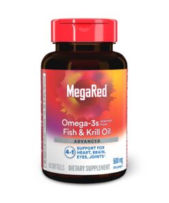 Megared Omega 3 Fish Oil & Antarctic Krill Oil Softgels for Brain, Heart, Joints & Eye Support, (80 Count Bottle), Concentrated Omega 3 Fatty Acid Supplement with EPA, DHA, Phospholipids 500mg 80ct 53 71da nk4yCL