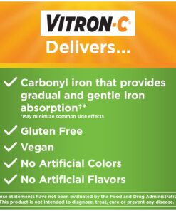 Vitron-C Iron Supplement, Once Daily, High Potency Iron Plus Vitamin C, Supports Red Blood Cell Production, Dye Free Tablets, 60 Count 60 Count (Pack of 1) 24 71da5Dz5xzL