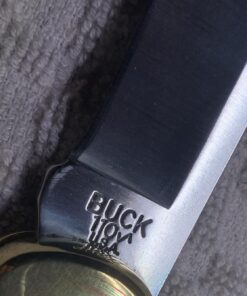 Buck Knives 110 Folding Hunter Lock-back Knife, Brass Bolsters, Ebony Handles, 3-3/4" 420HC Blade with Leather Sheath Classic 3.75" 37 71dbotxsn3L