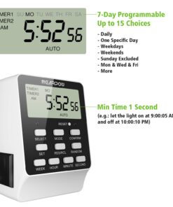 Outlet Timer, NEARPOW Dual Digital Light Timer with 2 Independently-controlled Outlets, 18 ON/OFF Programs, 24-Hour and 7-Day Programmable,Indoor Heavy Duty Electrical Timer Switch, 3 Prong, 15A/1800W 1 21 71dcbzsnwGL