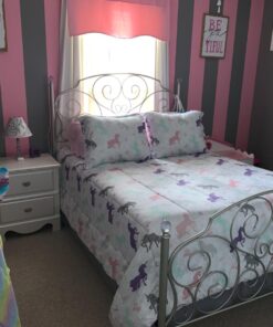 Amazon Basics Kid's Easy Care Microfiber Bed-in-a-Bag 7-Piece Bedding Set, Full/Queen, Purple Unicorns, Solid & Printed 40 71dflIkxjeL 4