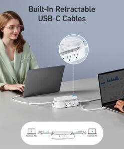 Anker 647 Charging Station (100W), 10-in-1 Power Strip with 6 AC, 1 USB-A, 1 USB-C, 2 Retractable USB C Cables (3ft), 5ft Extension Cord,Power Delivery for Conference Rooms, Desktop Accessory 34 71dgf5o5mrL