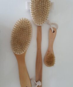 Dry Brushing Body Brush Set with 100% Natural Boar Bristles (Set of 3) | Skin Exfoliating Kit with Long Detachable Back Brush, Contour Body and Face Brushes | Lymphatic Drainage, Cellulite Treatment 34 71dhVcHmEzL