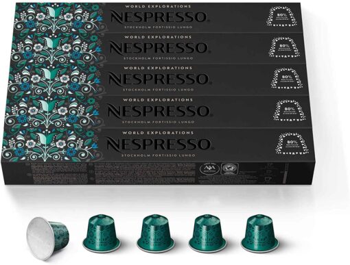 Nespresso Capsules OriginalLine, Stockholm Fortissio Lungo, Dark Roast Coffee, 50 Count Coffee Pods, Brews 3.7 Ounce