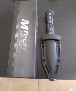 MTech USA – Fixed Blade Knife – Neck Knife - Black Blade, Black and Grey Nylon Fiber Handle, Includes Nylon Fiber Sheath w/ Ball Chain - Hunting, Camping, Survival, Tactical – MT-20-14GY,Black/Grey Black/Grey 37 71dhbcyTGL