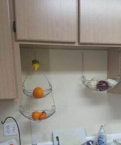 Home Basics 3-Tier Adjustable Chrome Heavy Duty Wire Hanging Fruit or Vegetable Kitchen Storage Baskets, Chrome Finish, Hammock Style 25 71dkTnPVcL