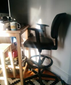 HON, Black Volt Leather Office Chair Sit-To-Stand Seating, Foot Ring, 250lb Max Weight With Wheels for Computer/Desk, Task Stool 24 71dlRCwssiL