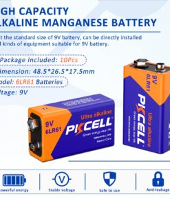 PILOCEL Smoke Alarm Batteries, 9 Volt Alkaline Performance All-Purpose Batteries, 10 Count Pack Ultra Long-Lasting for Household and Office Devices 9 71dliEDNb2L