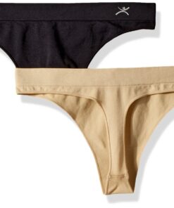 Alternative view of Terramar Women's Seamless Thong 2-Pack Black/Nude Small/ 27-29"