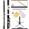 Mendini By Cecilio Flutes - Closed Hole C Flute For Beginners, 16-Key Flute with a Case, Stand, Lesson Book, and Cleaning Kit, Musical Instrument for Kids, Black Flute 43 71dn8yZiMDL