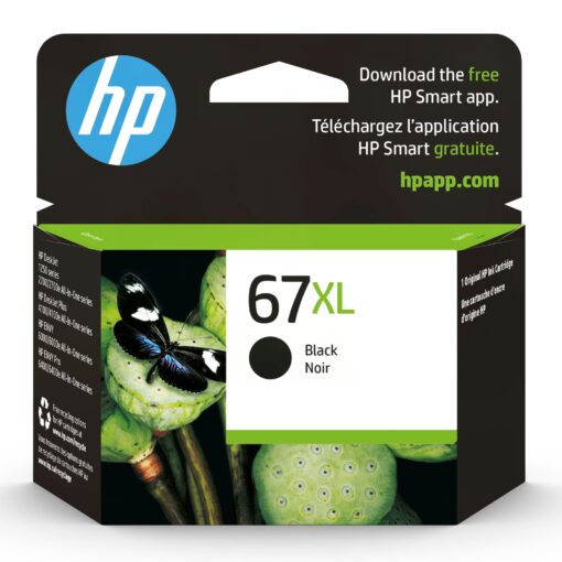 HP 67XL Black High-yield Ink Cartridge | Works with HP DeskJet 1255, 2700, 4100 Series, HP ENVY 6000, 6400 Series | Eligible for Instant Ink | 3YM57AN