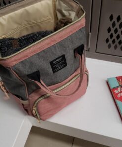 QIMIAOBABY Diaper Bag Backpack,Waterproof Multifunctional Large Travel Nappy Changing Bags… (Pink with gray) Pink With Gray 40 71dp2Av05aL