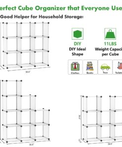 C&AHOME Cube Storage, 9-Cube Plastic Closet Cabinet Organizer, DIY Stackable Bookshelf, Modular shelving Units Ideal for Home, Office, Kids Room, 36.6"L x 12.4" W x 48.4" H Translucent White SBTM3009A Transparent White 27 71dsM9OHZ3L