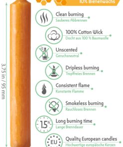 Eika Premium 10% Beeswax Tree Candles - Pack of 20 Honey Colored Natural Christmas Wax Candles for Pyramids, Carousels & Chimes - Made in Europe 1 Pack 11 71dtIk9GLL