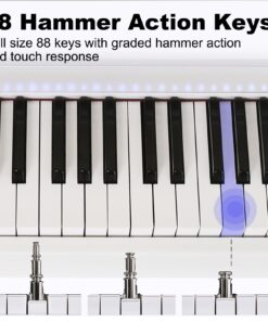 Alternative view of The ONE Digital Piano with Lighted-up Teaching Keys, Piano Keyboard 88 Keys with Hammer Action for Beginner/Professional, Full Size Weighted Keyboard with Piano Stand/3-Pedal Unit/APP, White PLAY