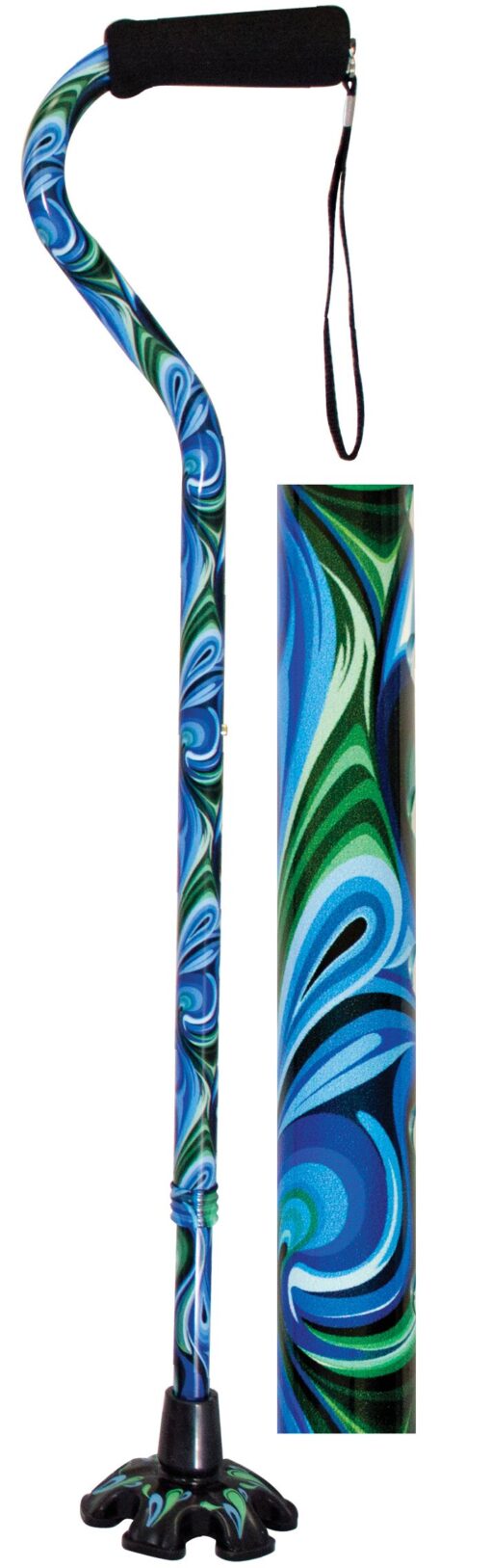 Essential Medical Supply Couture Offset Fashion Cane with Matching Standing Super Big Foot Tip, Swirl Style