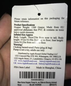 AppleRound Horse Bouncer with Hand Pump, Inflatable Space Hopper, Ride-on Bouncy Horse (Blue) Blue 33 71dv0O9j17L