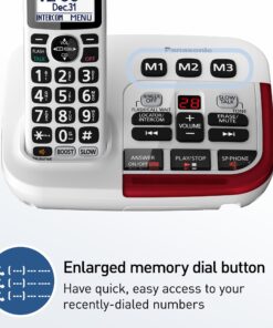 Panasonic Amplified Cordless Phone with Slow Talk, 40dB Volume Boost, 100dB Loud Visual Ringer, Hearing Aid Compatibility, Large Screen and Backlit Keypad - KX-TGM420W - 1 Handset (White) White 12 71dvVI2kWlL